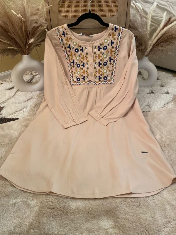 Beige Tunic with Bohemian Embroidery