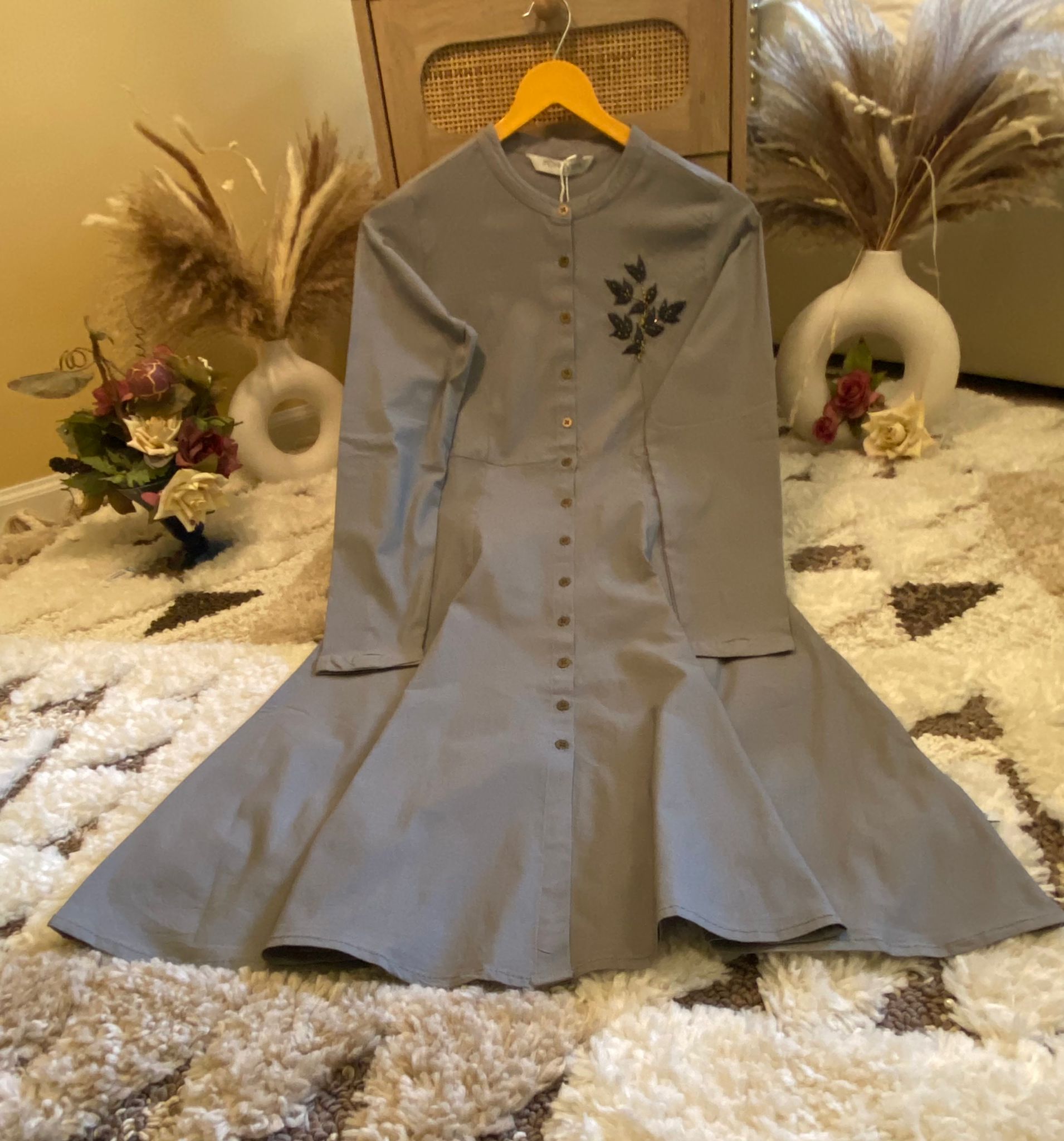 Grey Long Knee Length Shirt Style Lycra Kurti