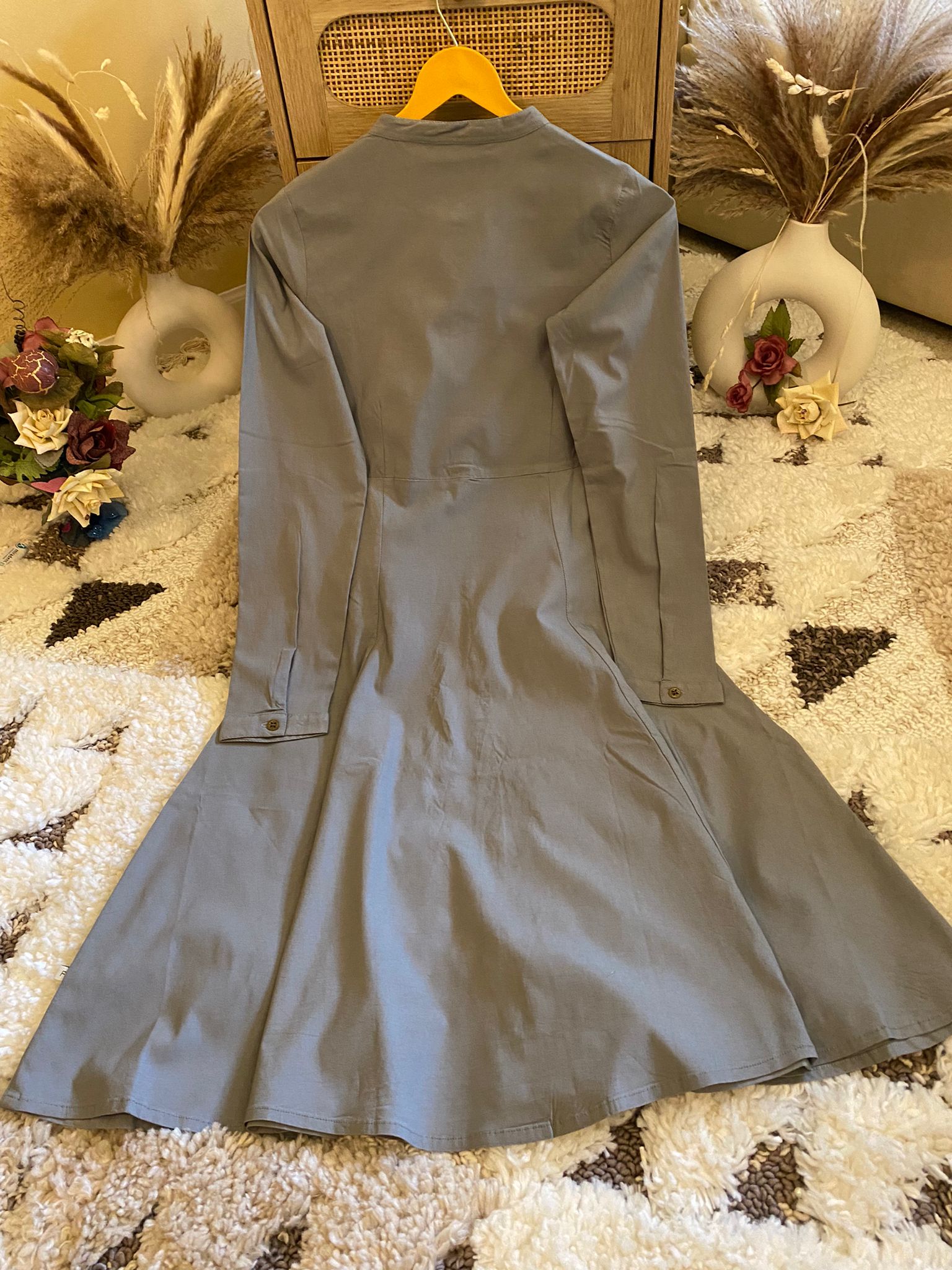 Grey Long Knee Length Shirt Style Lycra Kurti - Image 3