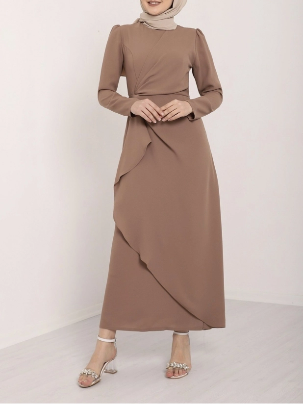 Asymmetrical Crepe Dress with Front Allery Skirt