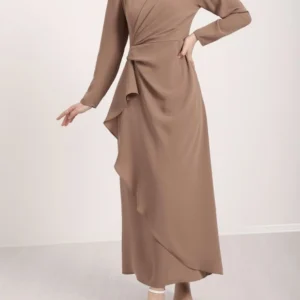 Asymmetrical Crepe Dress with Front Allery Skirt