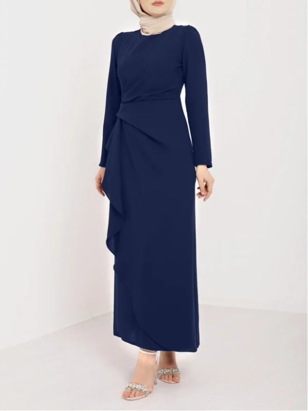 Asymmetrical Crepe Dress with Front Allery Skirt