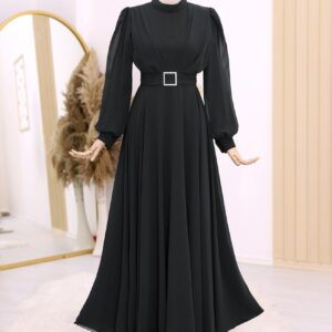 Belted Stone Front Pleated Hijab Dress