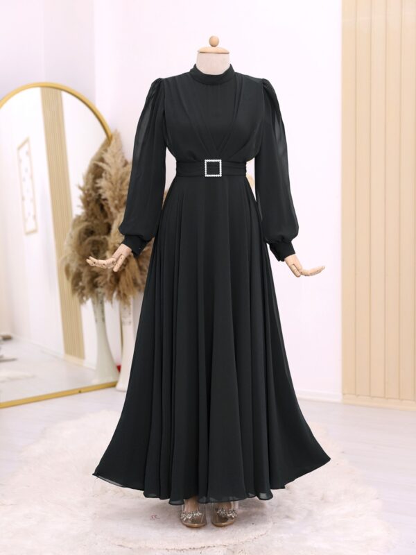 Belted Stone Front Pleated Hijab Dress