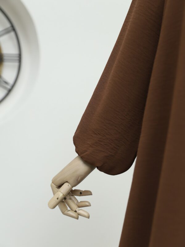 Gathered Collar Balloon Sleeve Ayrobin Abaya-Brown