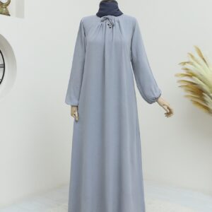 Gathered-Collar-Balloon-Sleeve-Ayrobin-Abaya-Grey