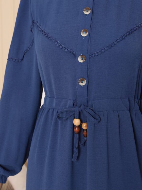 Half Buttoned Lace-Up Abaya Dress -Dark blue