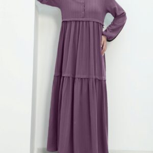 Partial Half Buttoned Sleeve Elastic Abaya- Purple