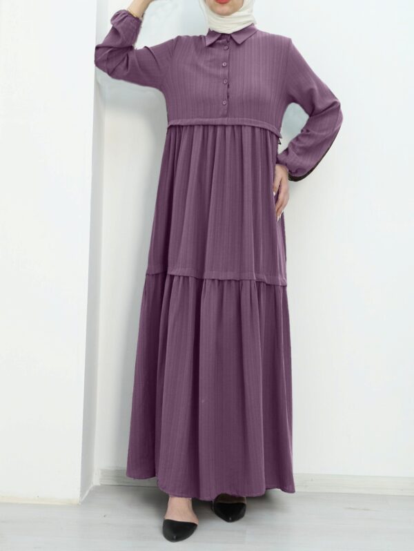 Partial Half Buttoned Sleeve Elastic Abaya- Purple