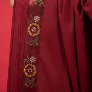 Lawn Shawl Maroon with organza embroidery and Diamonties - Punkh