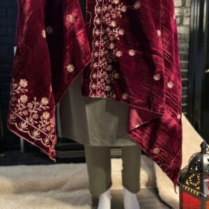 Velvet Shawl with Floral Embroidery Maroon.jpg