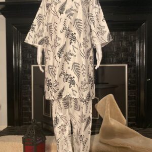 Block Printed Arabic Lawn Co-ord Set - White