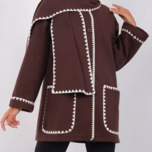 Buttoned Front Jacket with Scarf-Brown