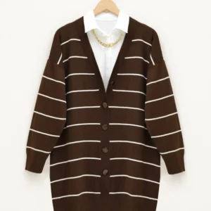 Buttoned Long Knitwear Cardigan -Brown