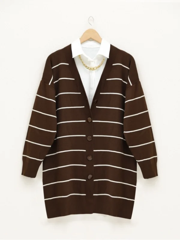 Buttoned Long Knitwear Cardigan -Brown