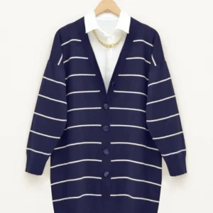 Buttoned Long Knitwear Cardigan -Navy Blue