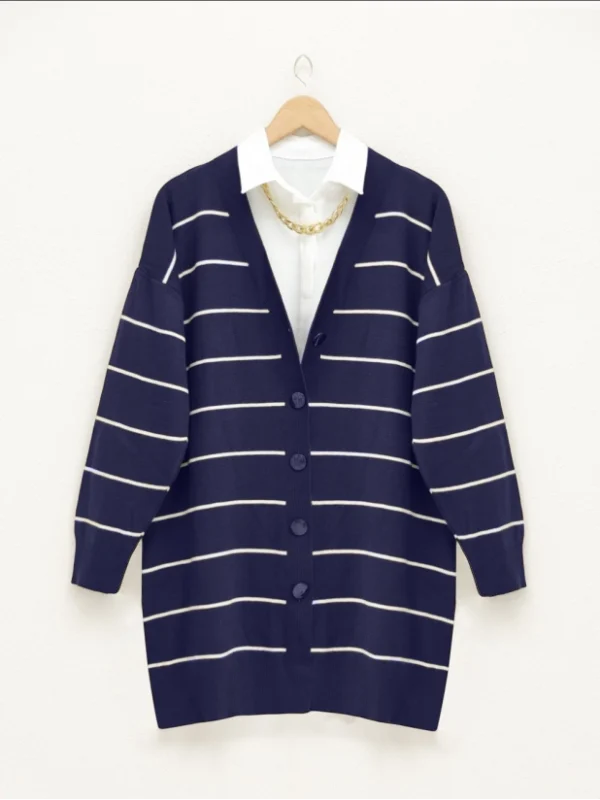 Buttoned Long Knitwear Cardigan -Navy Blue