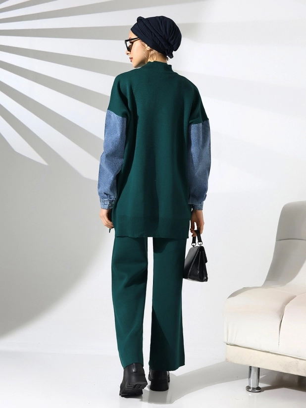 Denim Knitwear Co-ord Set - Emerald