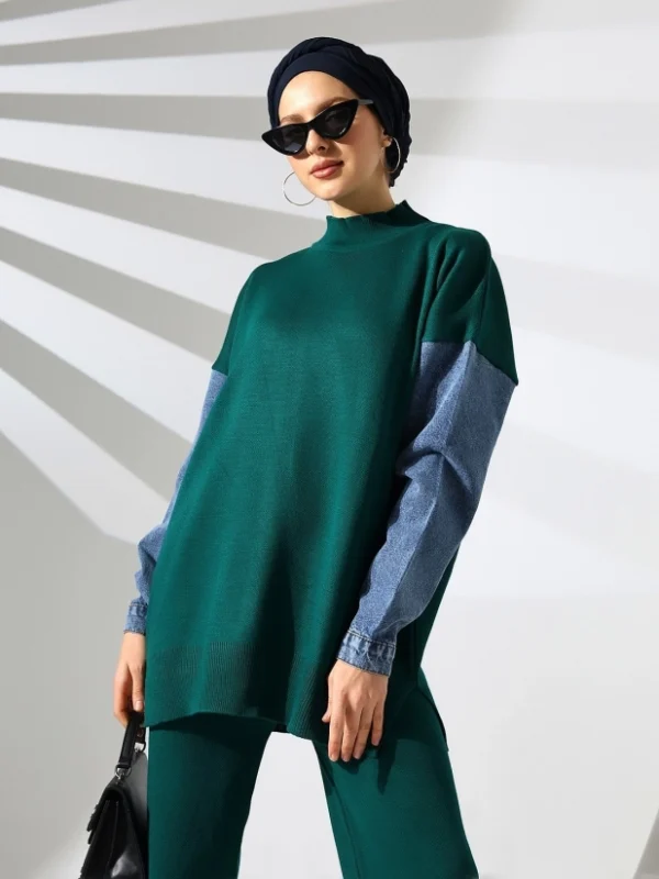 Denim Knitwear Co-ord Set - Emerald