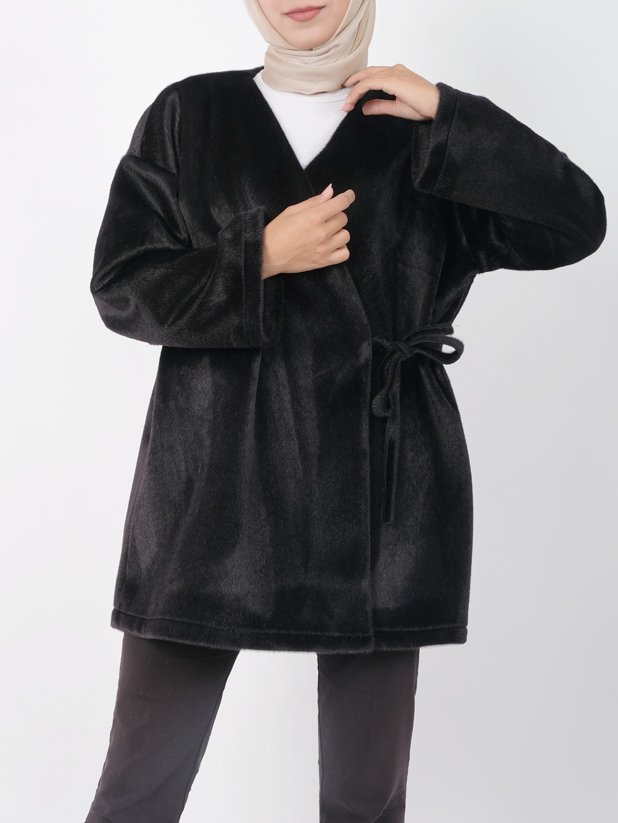 Fur Jacket Kimono- Black