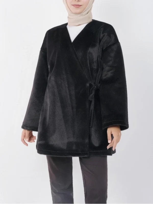 Fur Jacket Kimono- Black