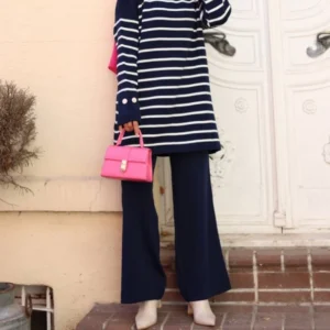 Knit Suits -Tunic and Trouser 2 piece Set - Navy Blue