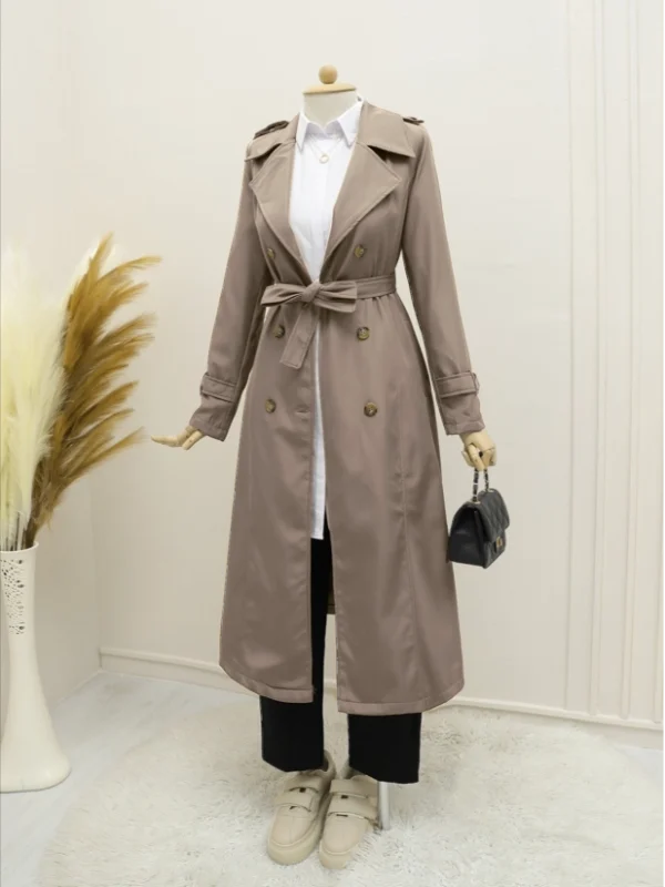 Lined Belt Trench Coat -Mink color