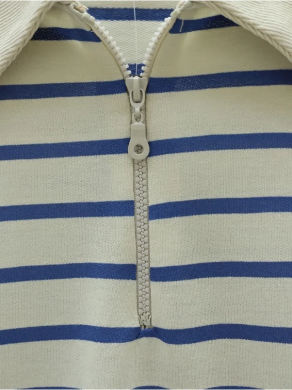 Polo Collar Striped Tunic -Indigo