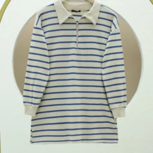 Polo Collar Striped Tunic -Indigo