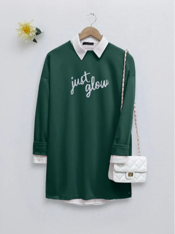 Printed Combed Cotton Sweatshirt - Emerald