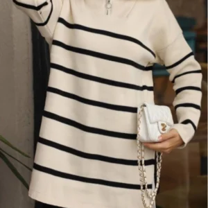 Striped Knitwear Tunic - Stone