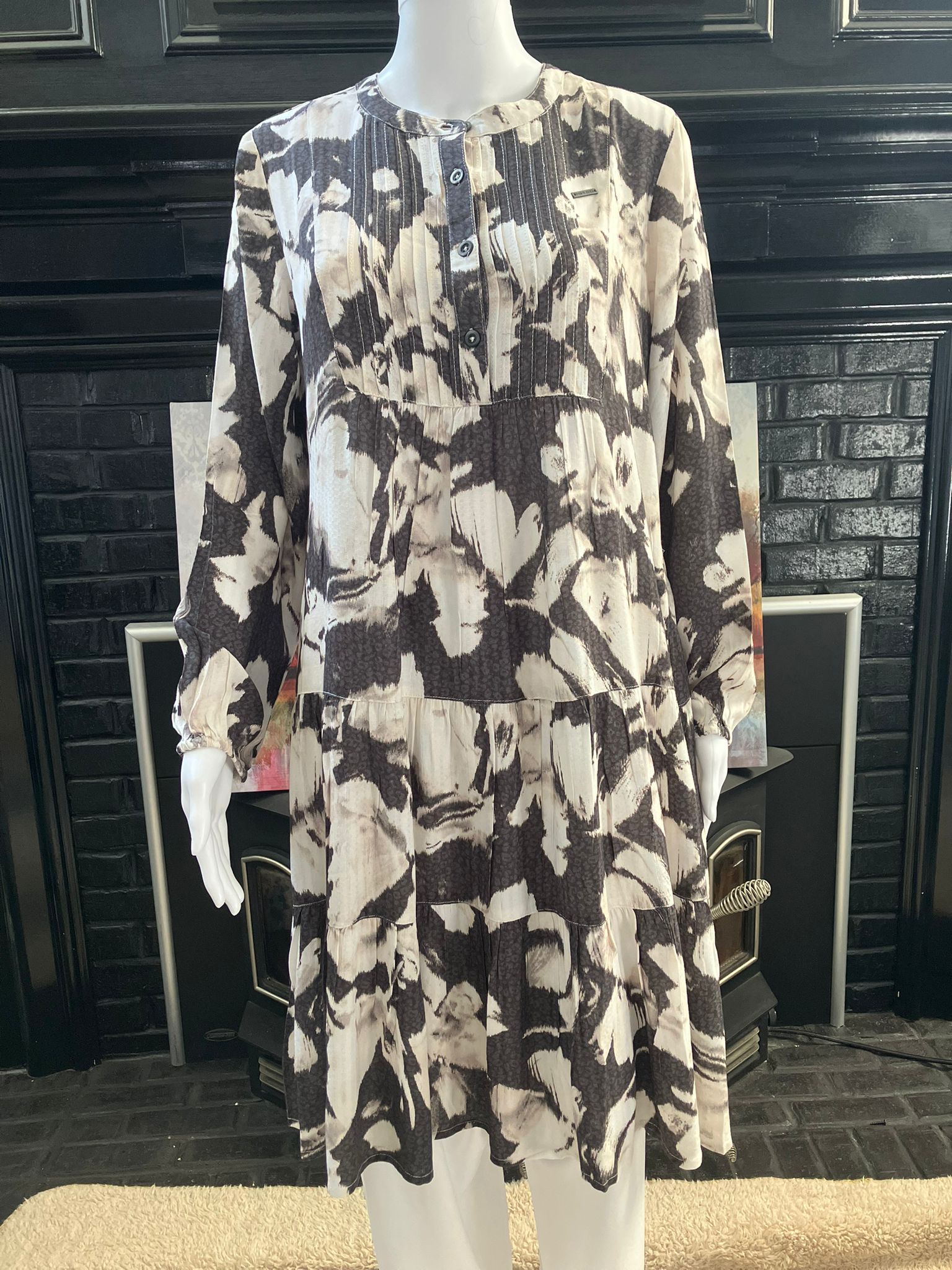 Abstract Print Ruffle Dress