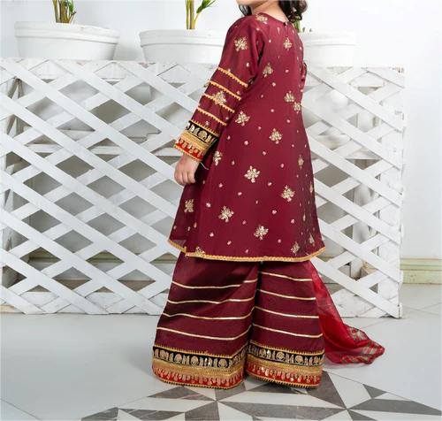 Angrakha Sawsilk Gharara Set with Dupatta for Girls - (3pc)
