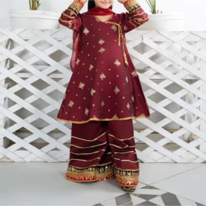 Angrakha Sawsilk Gharara Set with Dupatta for Girls - (3pc)