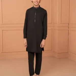 Black Delicate Embroidered Kurta Pajama for Boys - Safari Club