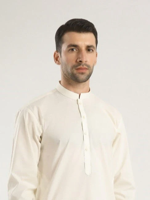 Bosky White Plain Cotton Kurta Trouser 2pc