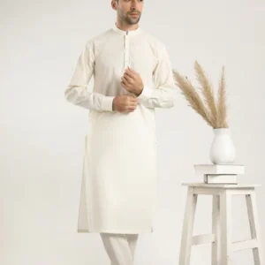 Bosky White Plain Cotton Kurta Trouser 2pc