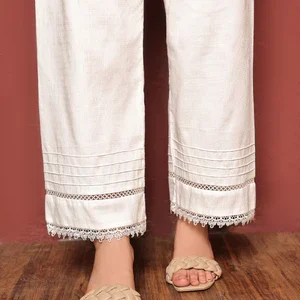 Cotton Culottes with bottom lace - White