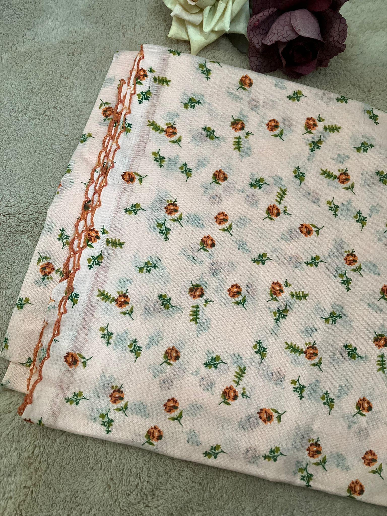 Cotton full-size dupatta with small floral prints for prayer and casual occasions.