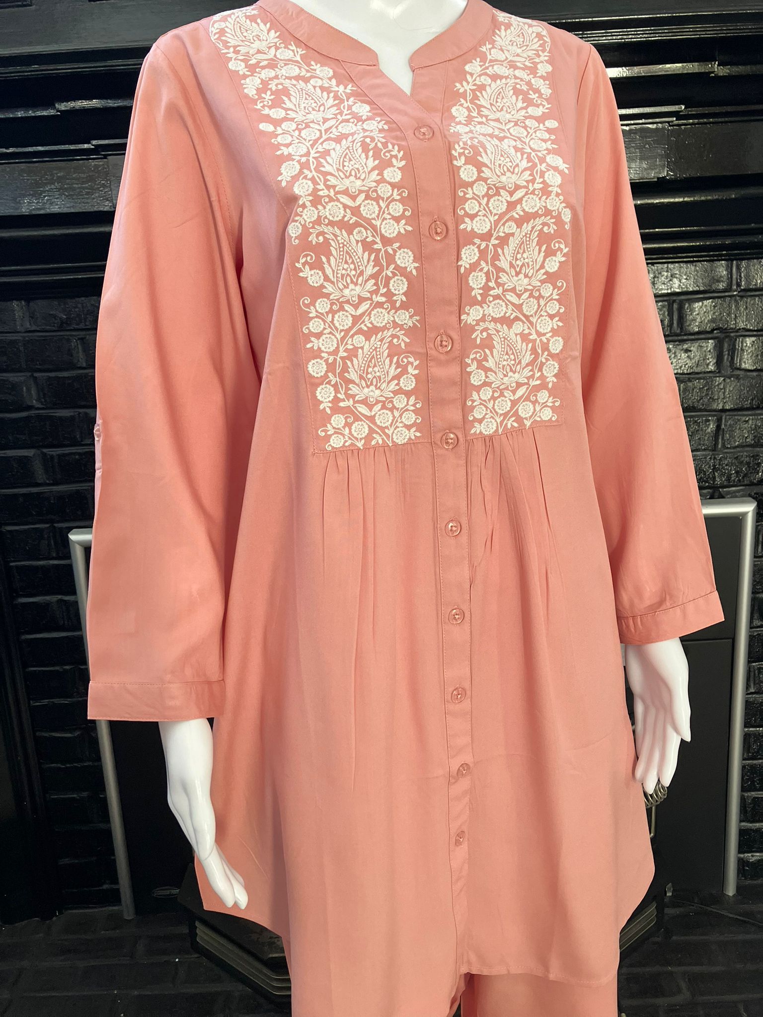 Embroidered Co-ord Set, 2 Piece Kurti Set perfect for Casual, formal office wear and college wear in pink color
