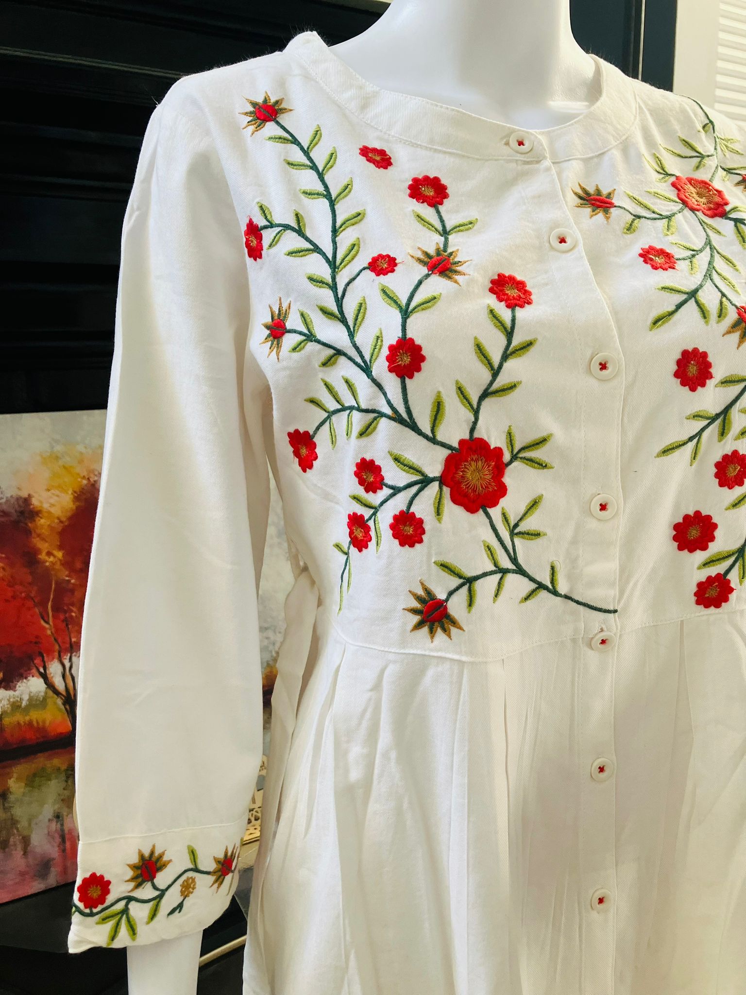 Embroidered Shirt Dress Kurti - White