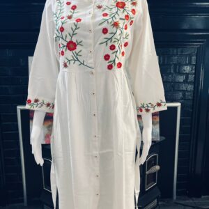 Embroidered Shirt Dress Kurti - White