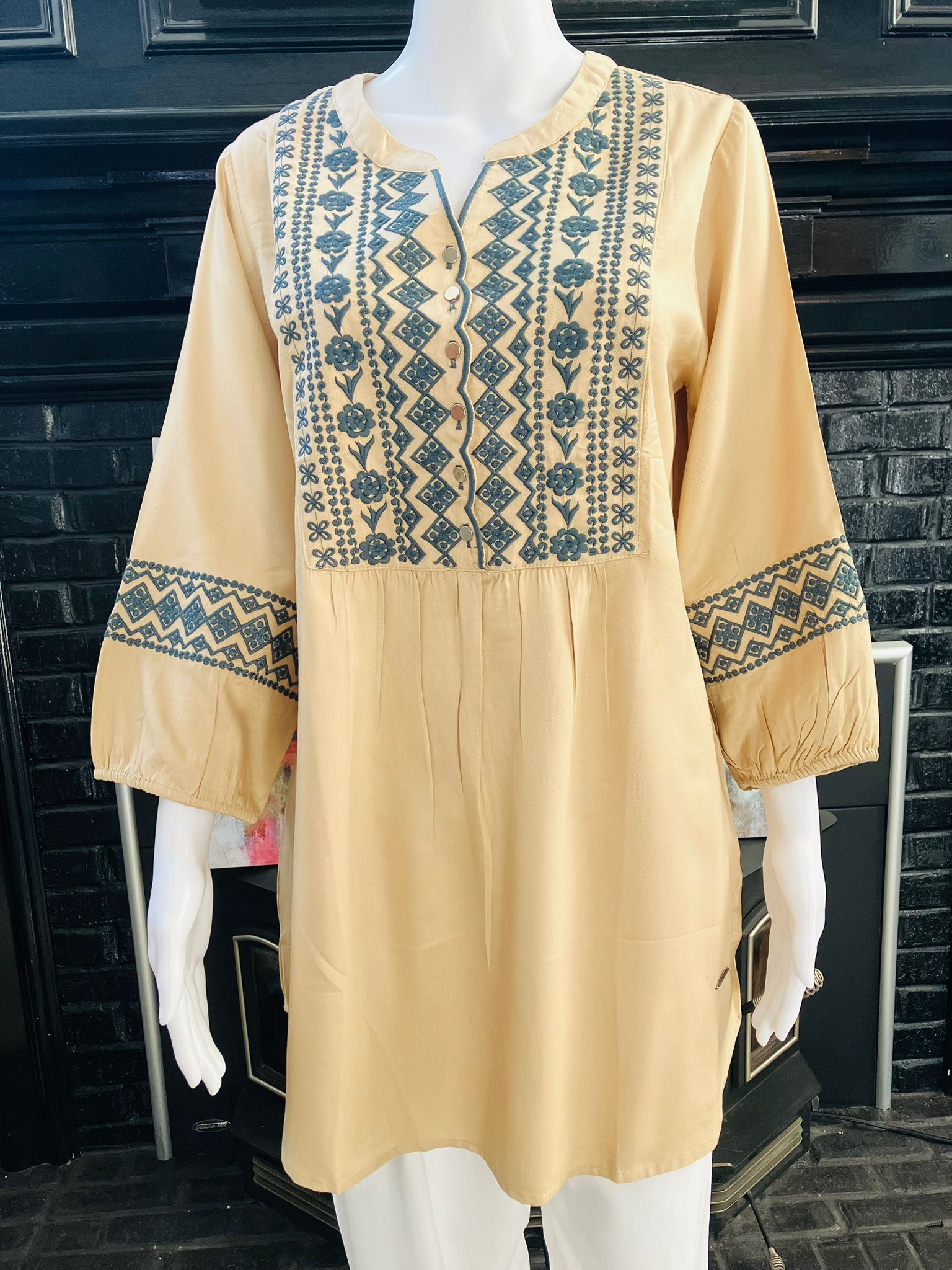 Embroidered Tunic Dress in French Cream color perfect for all occasions