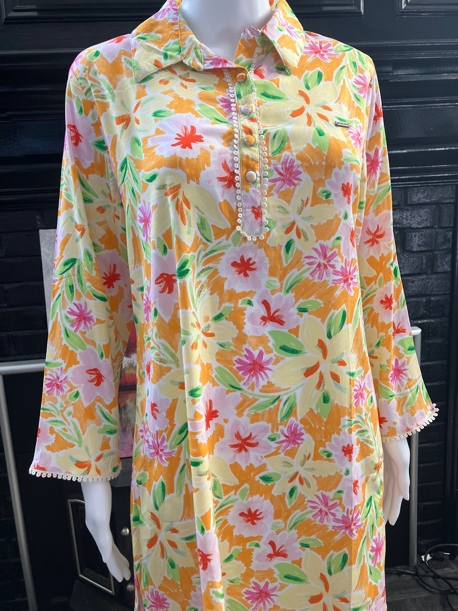 Floral Printed Co-ord Set with Lace Detailing - 2-Piece Tunic and Pant