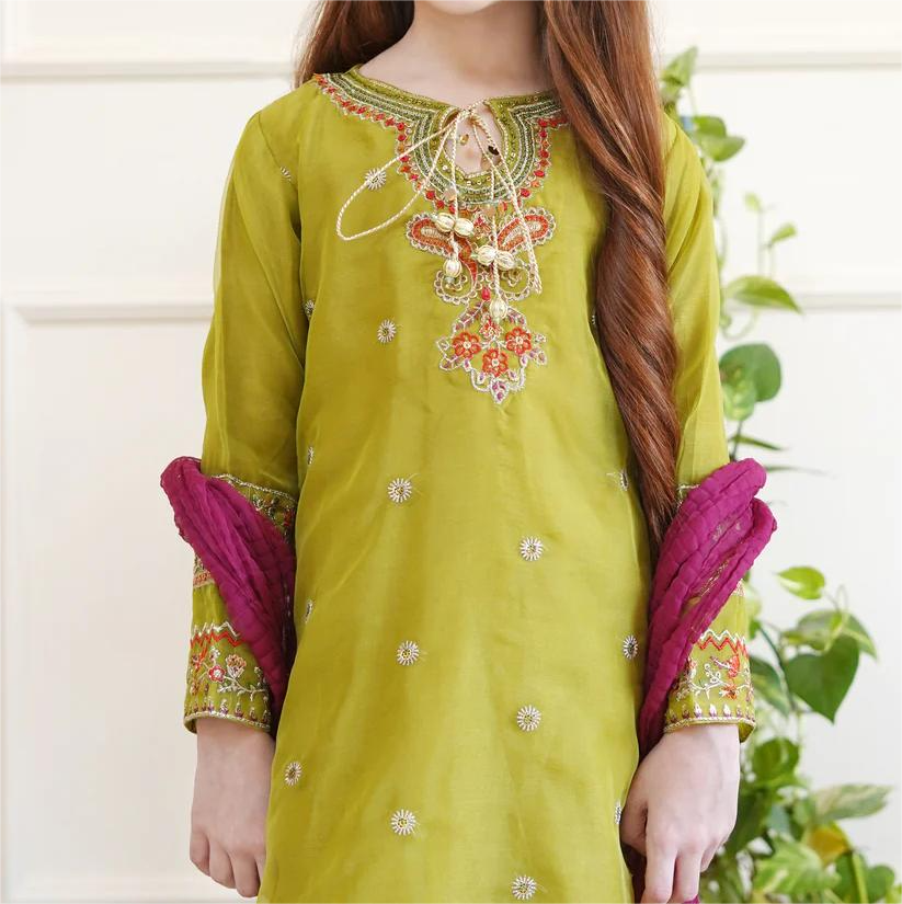Lime Green Gharara for Girls (3pc)