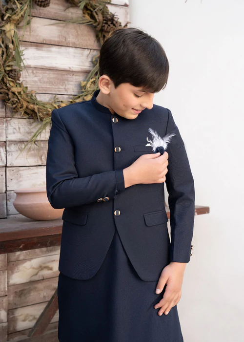 Navy Blue Boys Prince Coat - 3pc Kurta set - Yes The Instyle