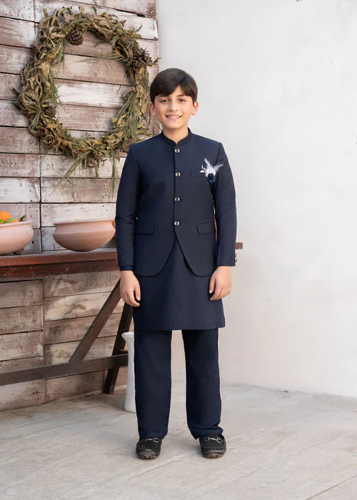Navy Blue Boys Prince Coat - 3pc Kurta set - Yes The Instyle