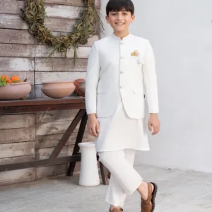 Offwhite Boys Prince Coat - 3pc Kurta set - Yes The Instyle
