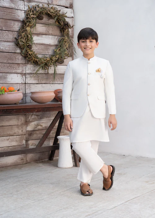 Offwhite Boys Prince Coat - 3pc Kurta set - Yes The Instyle