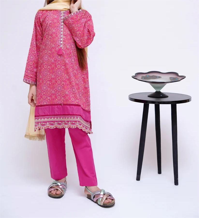 Pink Kurta Set with Dupatta for Girls (3pc)